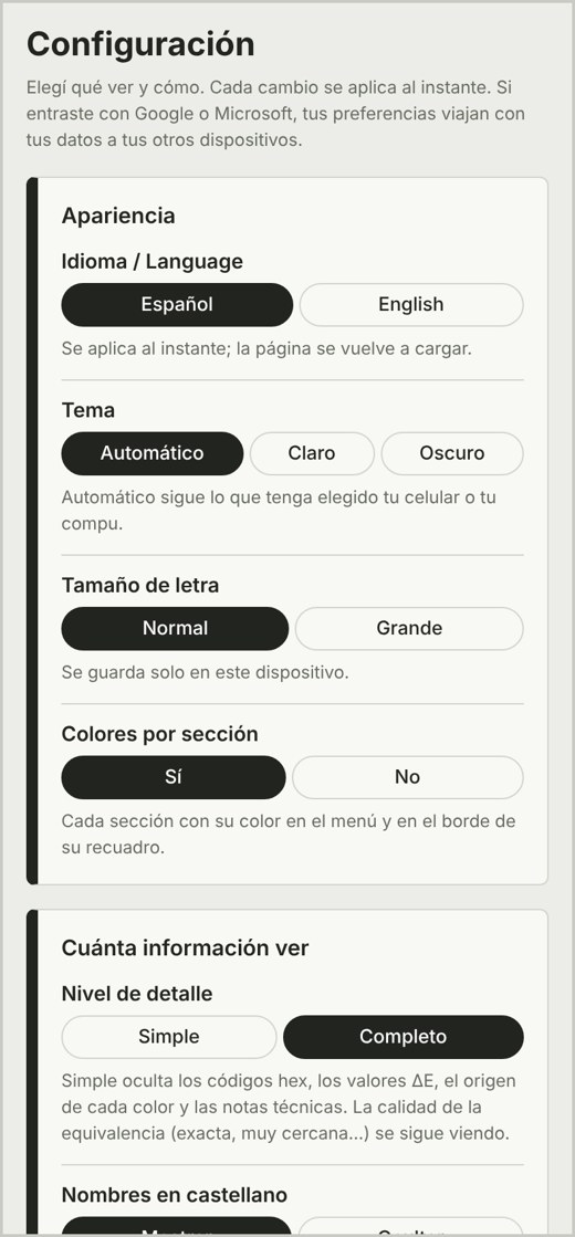 La pantalla de Configuración